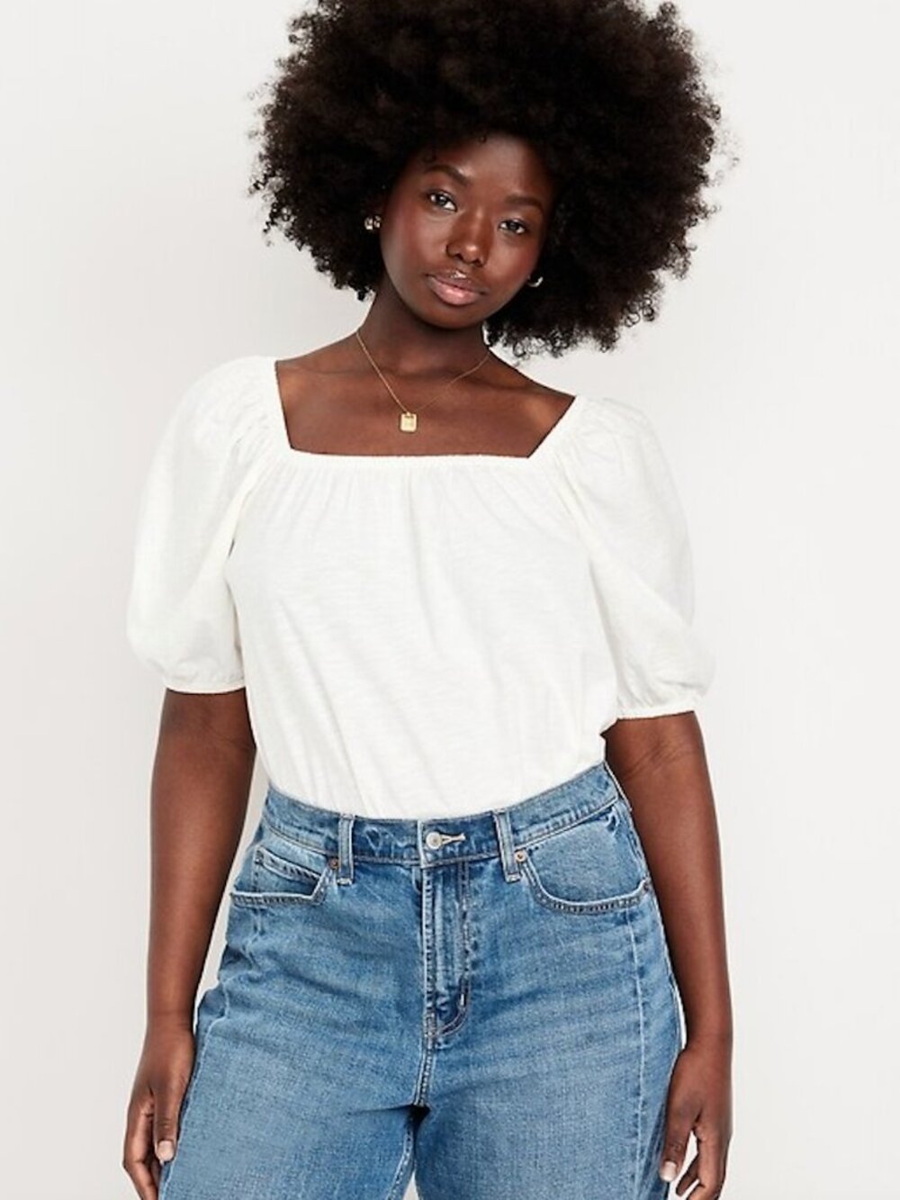 Old Navy Square-Neck Puff-Sleeve Top Size Small Color Sea Salt